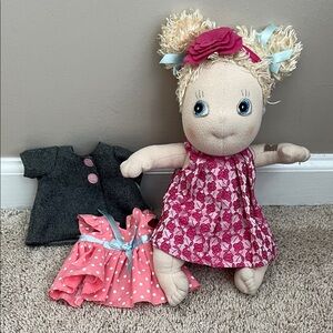 Rubens Barn Cuties Soft Baby Doll Blonde Hair Blue Bows Plush with clothes